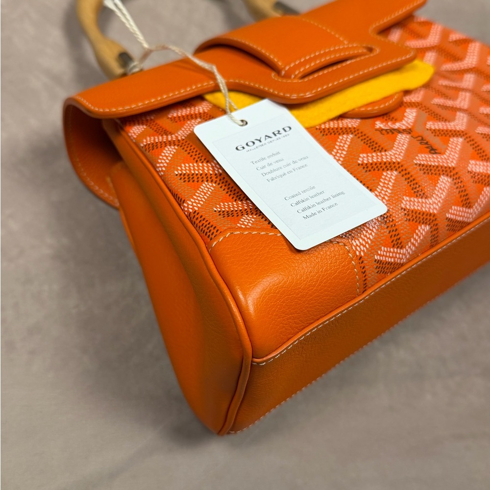 GOYARD SAIGON SOUPLE MINI ORANGE LEATHER & GOYARDINE CANVAS BAG - NEW W DUST BAG - Picture 7 of 12